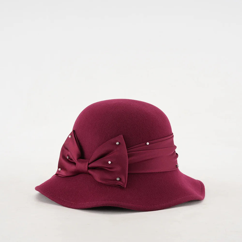 Elegant Woolen Hat for Women Vintage Fashionable Autumn Winter Stylish Noble Lady's Felted Cap Retro All-Match Bowl Hat
