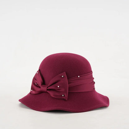 Elegant Woolen Hat for Women Vintage Fashionable Autumn Winter Stylish Noble Lady's Felted Cap Retro All-Match Bowl Hat