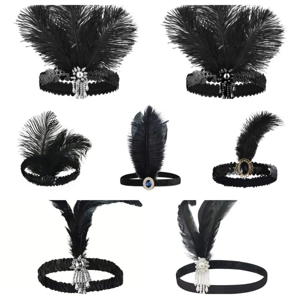 Serre-Tête Plume &amp; Strass – Style Masqué Élégant