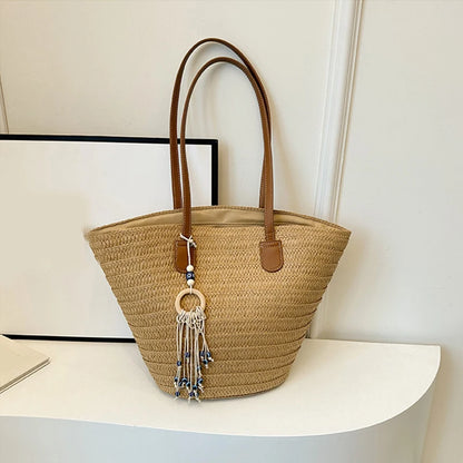 Women Woven Tote Bag Fashion Shoulder Bag Large Capacity Simple Woven Handbag Tote Clutch Bags Chic Hobo Bag for Party Vacation