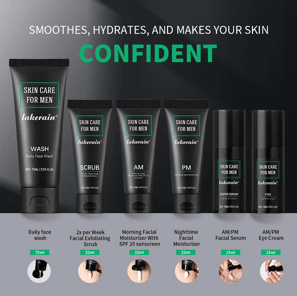 Kit Soin Visage Homme – Nettoyant, Crème &amp; Contour des Yeux